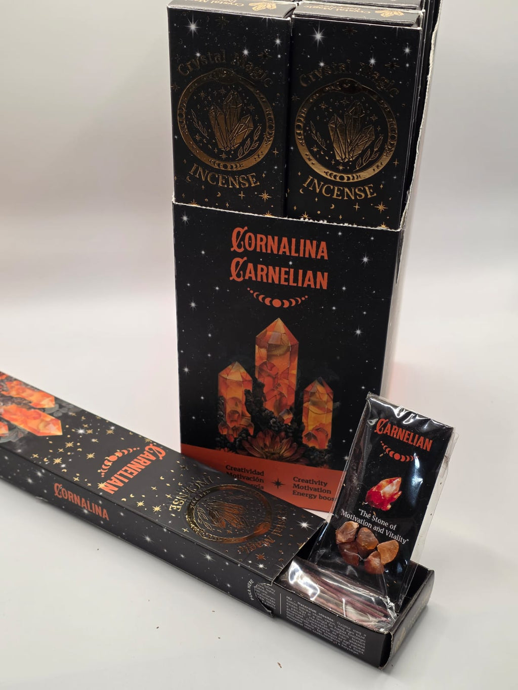 Carnelian Incense Sticks – Crystal Magic Range by Hari Darshan – with Mini Crystals & Info Card