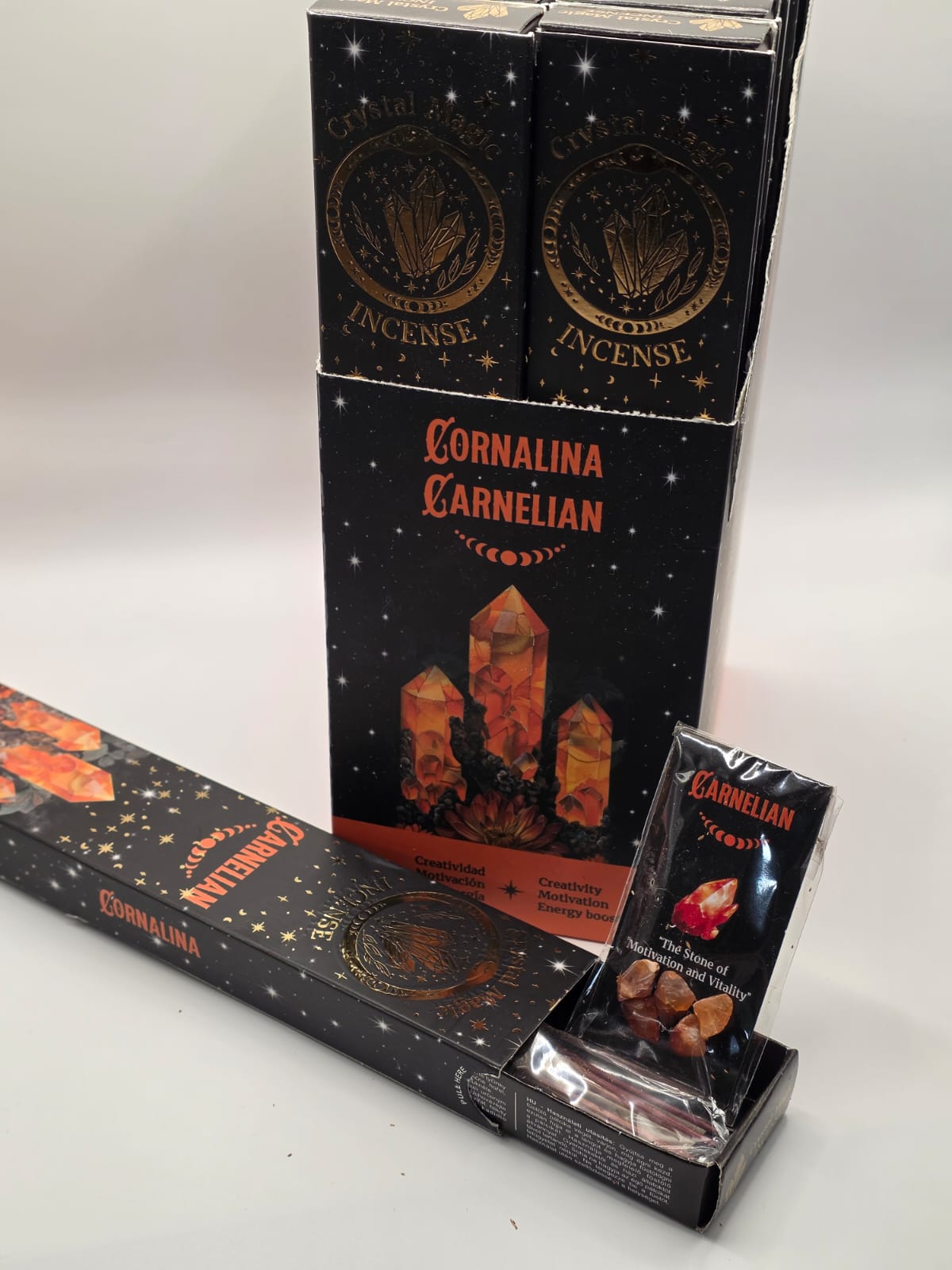 Carnelian Incense Sticks – Crystal Magic Range by Hari Darshan – with Mini Crystals & Info Card