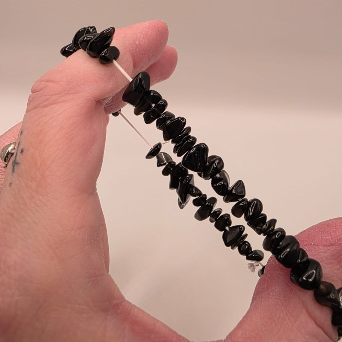 Black Obsidian Chip Bracelet – Double Strung – Protection & Grounding – Crystal Healing on the Go