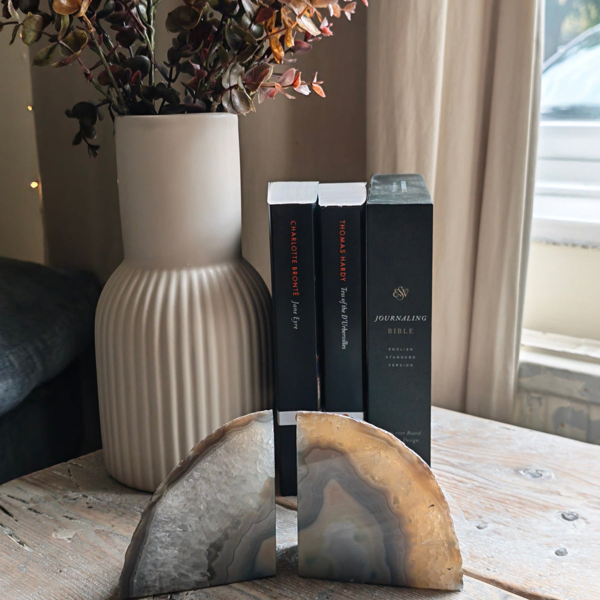 Blue & Cream Agate Bookends – 1.1kg Natural Pair