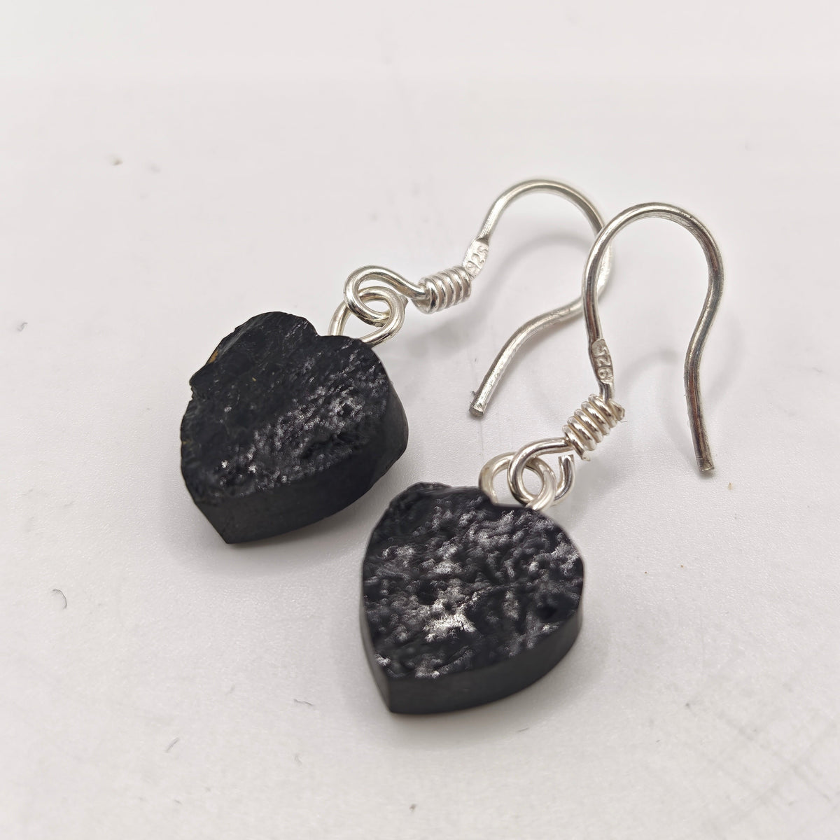 Black Tourmaline Heart Earrings – 925 Silver Dangle