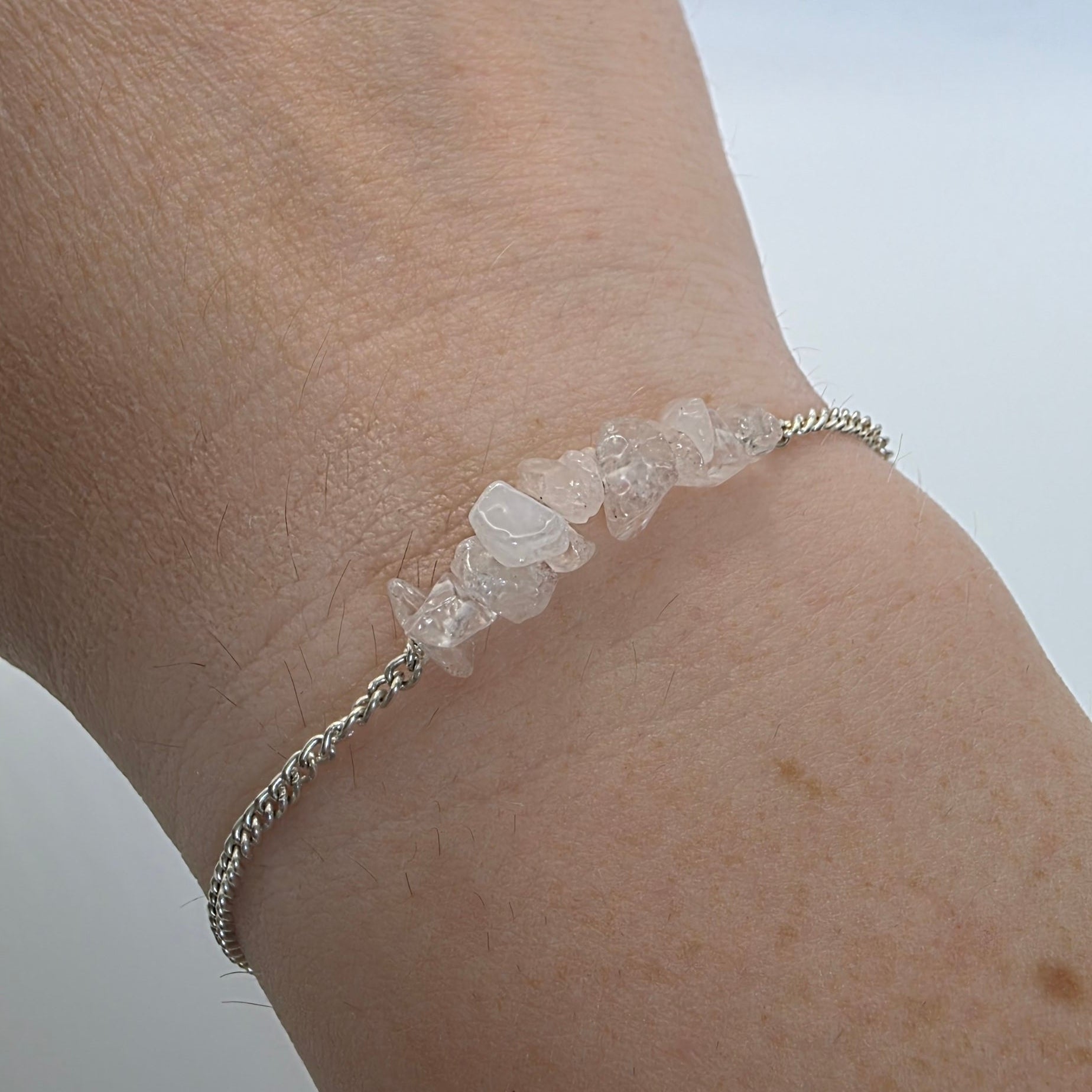 Silver Chain Chip Bracelet – Natural Gemstone Chip Bracelet – Choose Your Stone