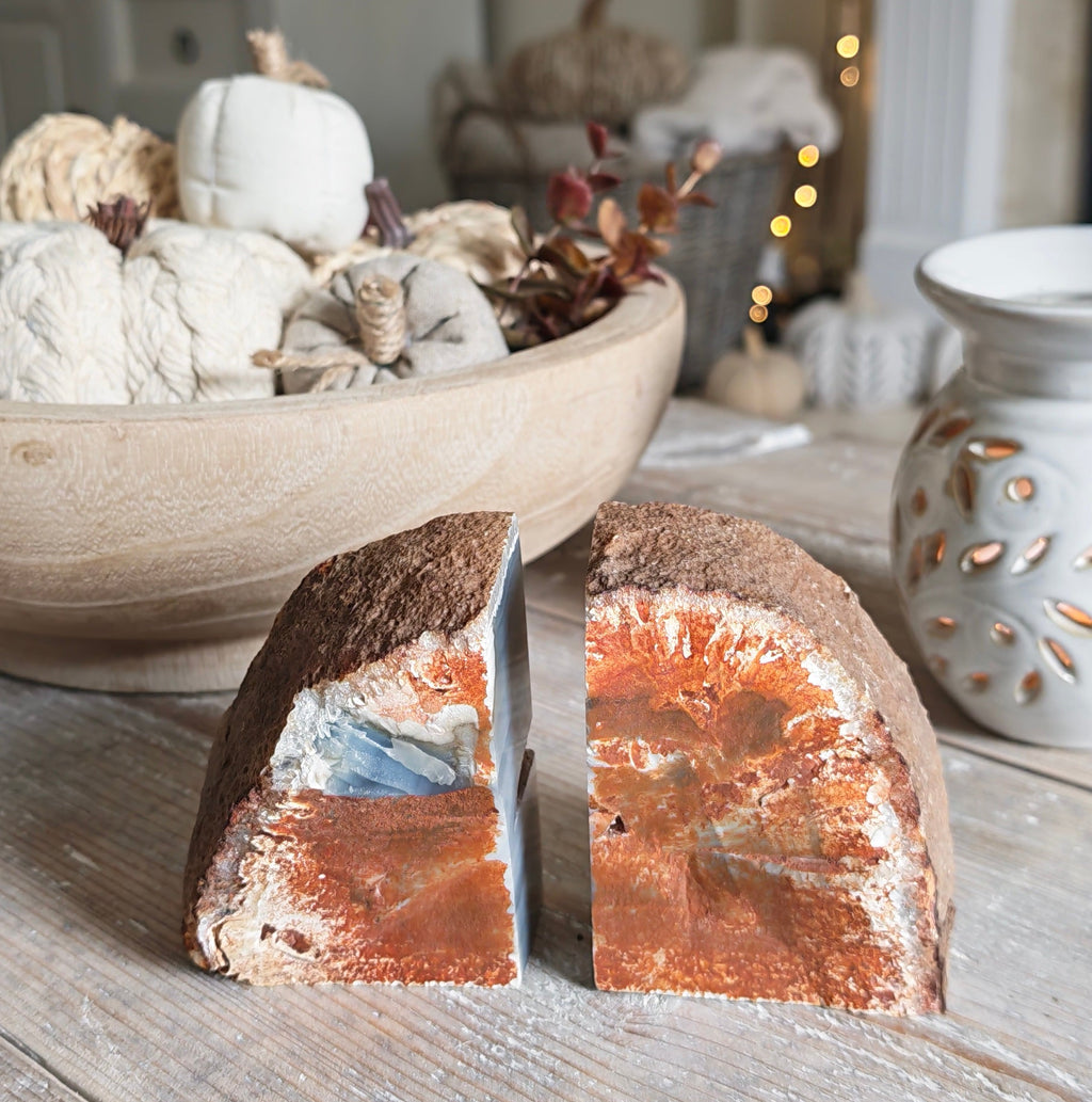 Blue & Beige Agate Bookends – 900g