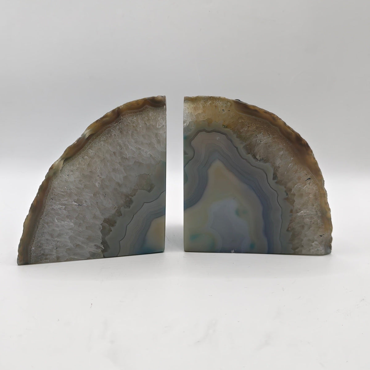 Blue & Cream Agate Bookends – 1.1kg Natural Pair