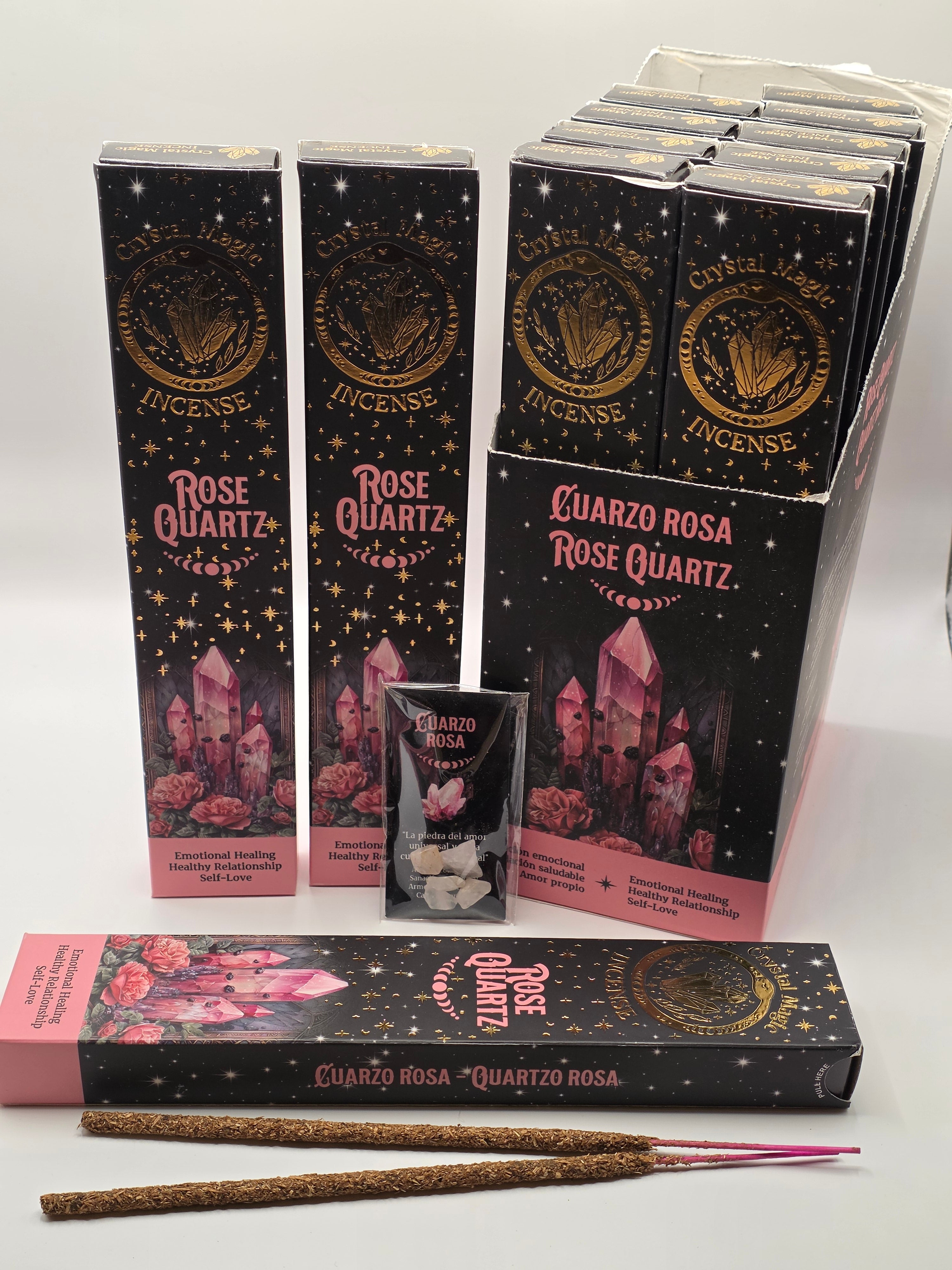 Rose quartz incense crystal magic range full set – incense sticks, mini crystals, and information card