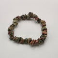 Unakite chip bracelet on white background – natural green and pink gemstone chips for emotional balance and heart healing